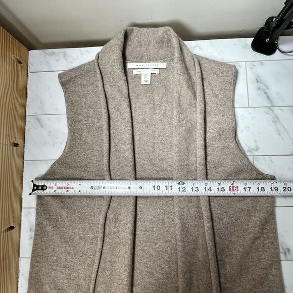 Max Studio Tan 100% Cashmere Shawl Collared Open Cardigan Sweater Size L - Picture 7 of 12